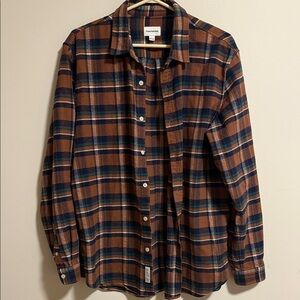 Frank & Oak Men's Brown and Blue Plaid Shirt